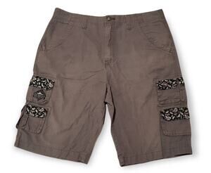 Fly Society Gray w. Black & White Floral Trim Multi Pocket Cargo Shorts Size 34